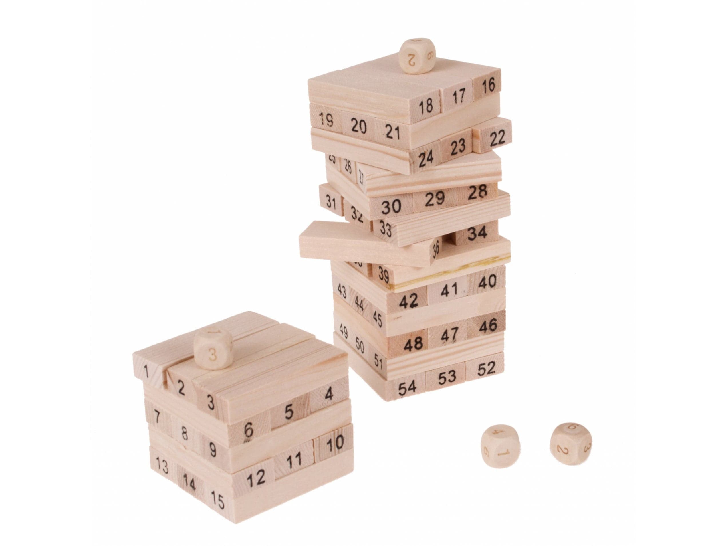Drewniana Gra Zręcznościowa Chwiejąca Wieża – 54 Klocki + Kostki jenga yenga