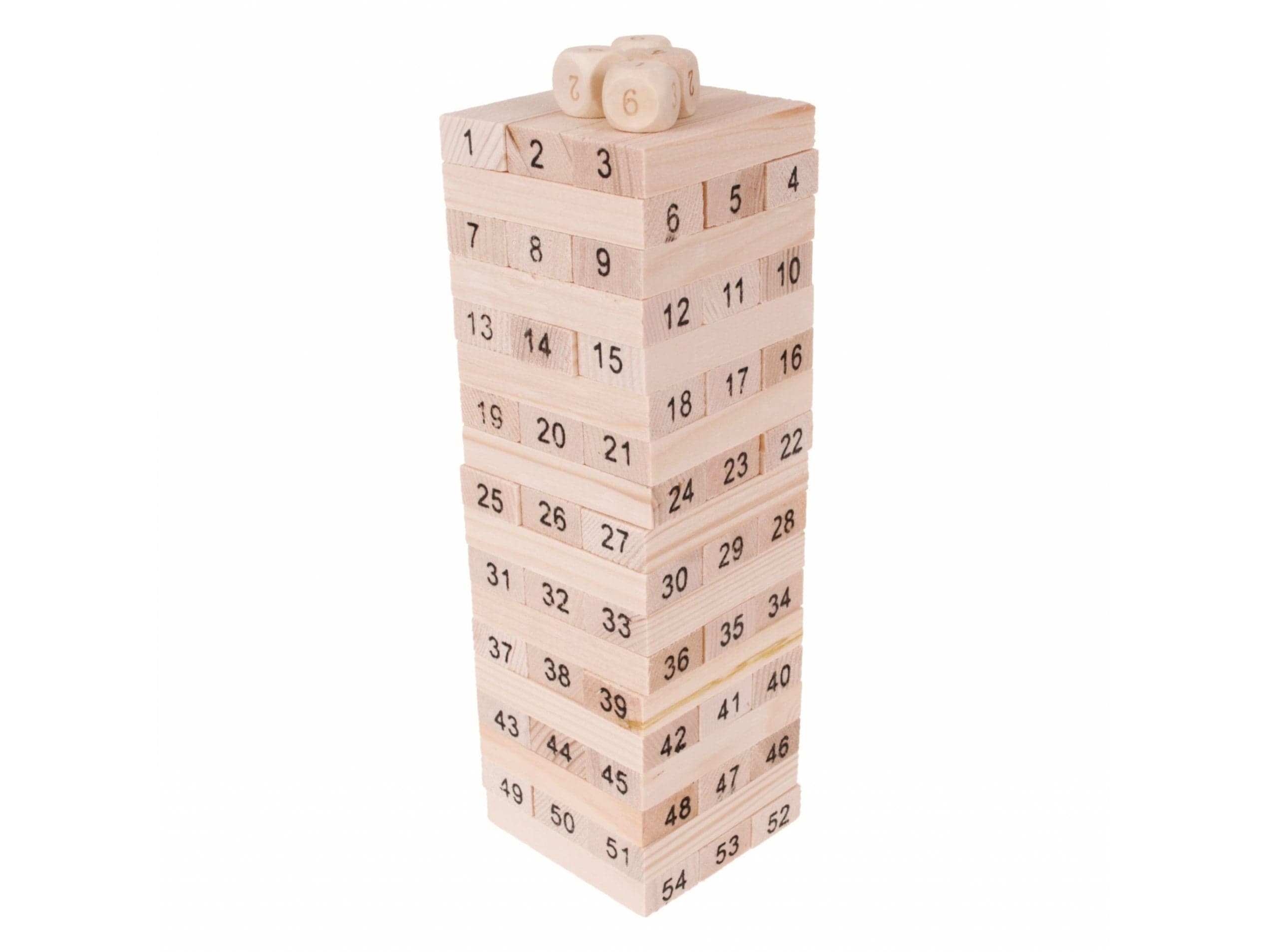 Drewniana Gra Zręcznościowa Chwiejąca Wieża – 54 Klocki + Kostki jenga yenga